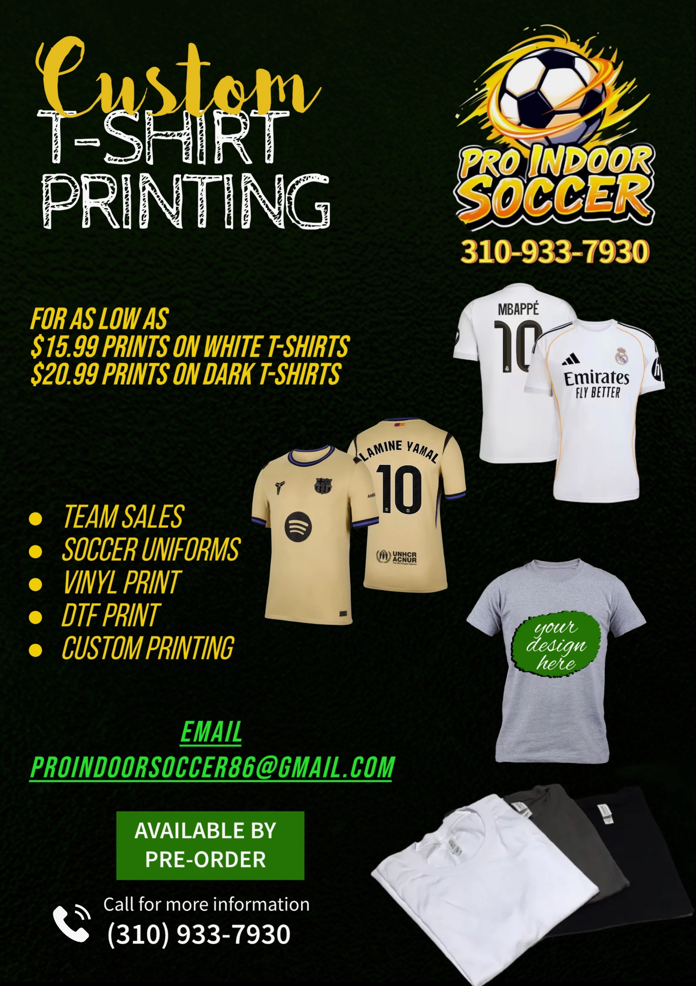Custom t-shirt printing services from Pro Indoor Soccer